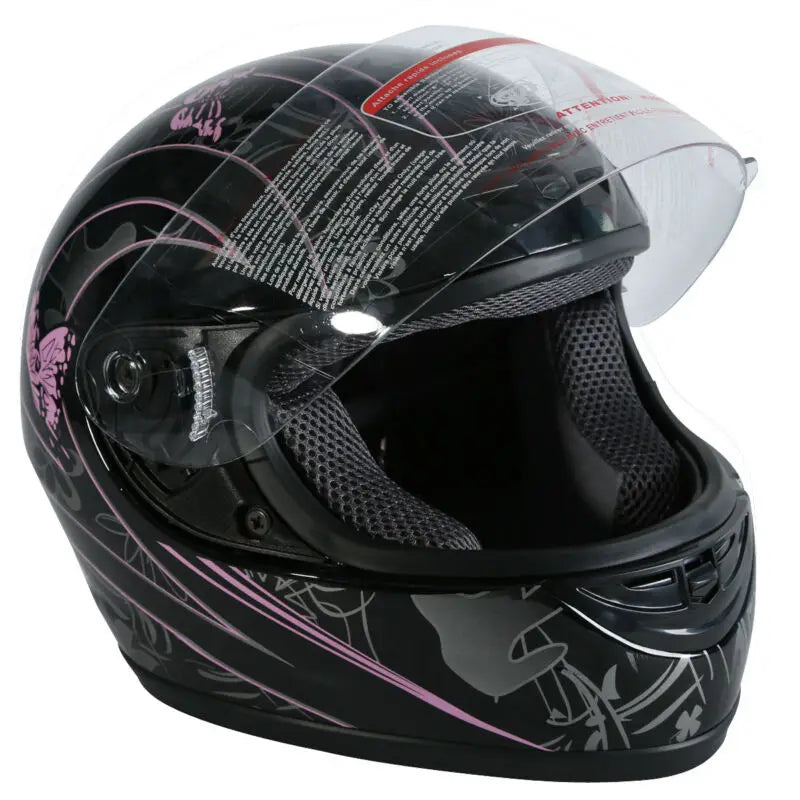 Womens Adult Black Butterfly Motorcycle Helmet