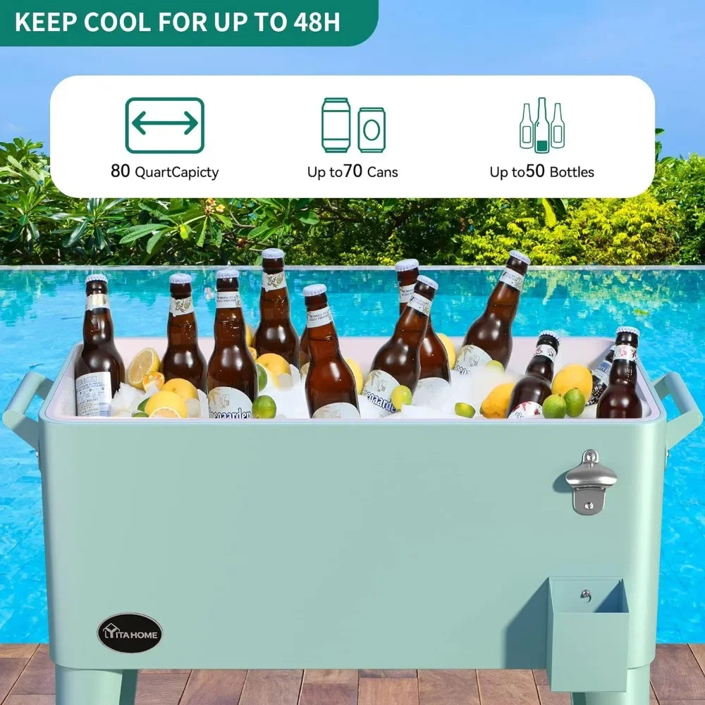 Cooler Cart with Bottle Opener and Drainage