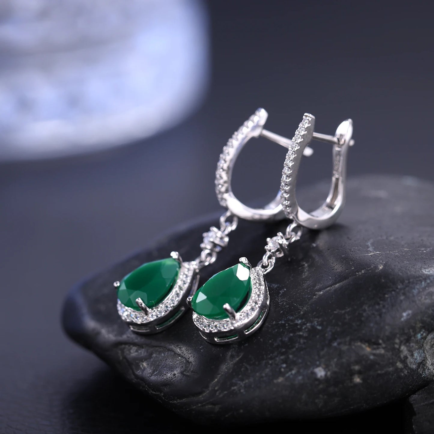 Solid 925 Sterling Silver Gemstone Earrings Ring Set