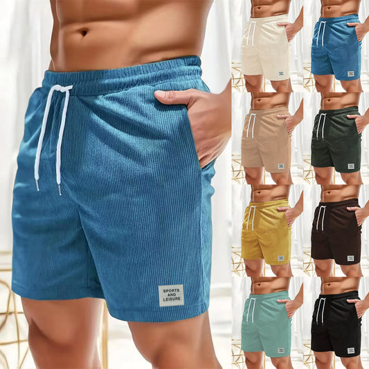 New Solid Color Men Corduroy Sweatpants Shorts