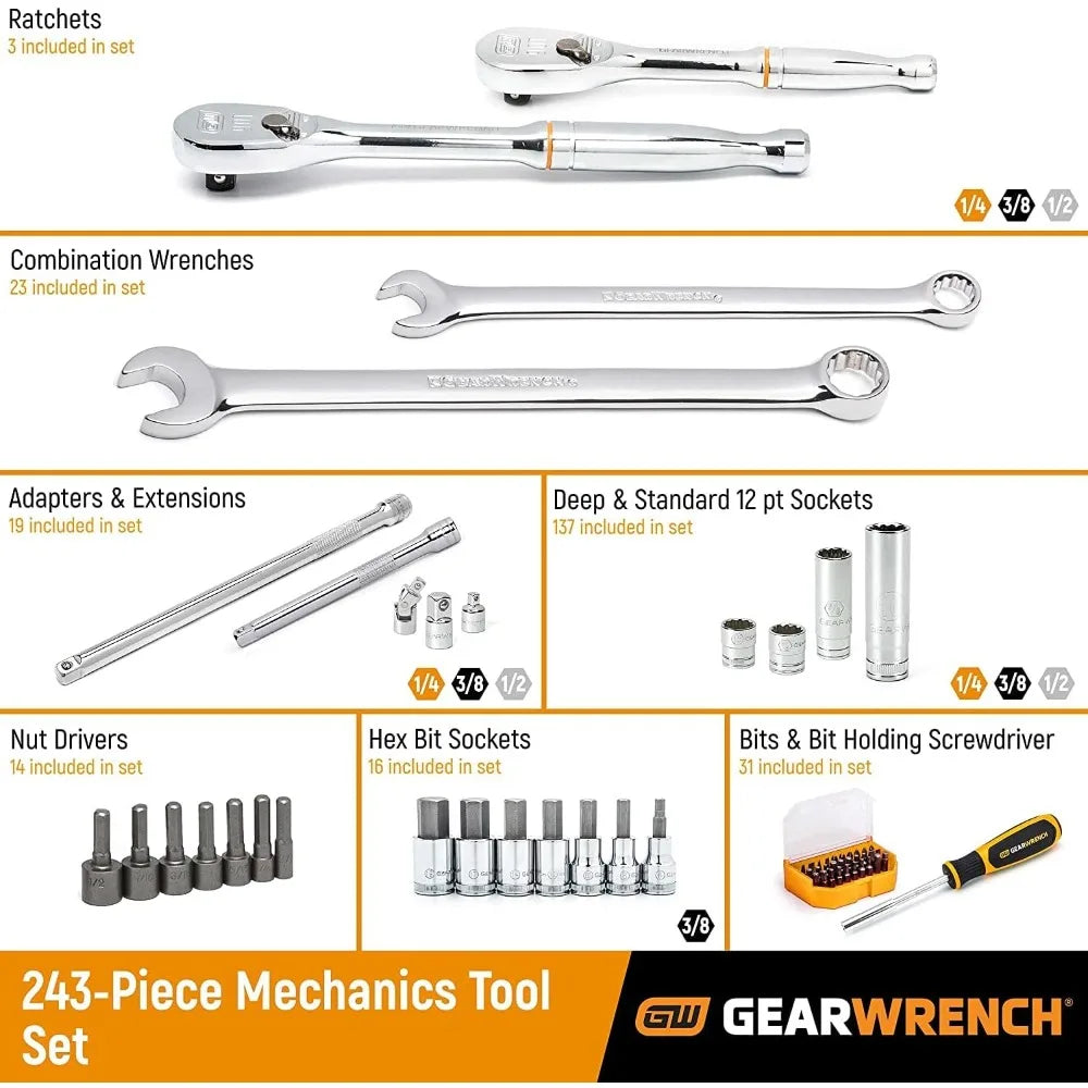 243 Pc. 12 Pt. Mechanics Tool Set