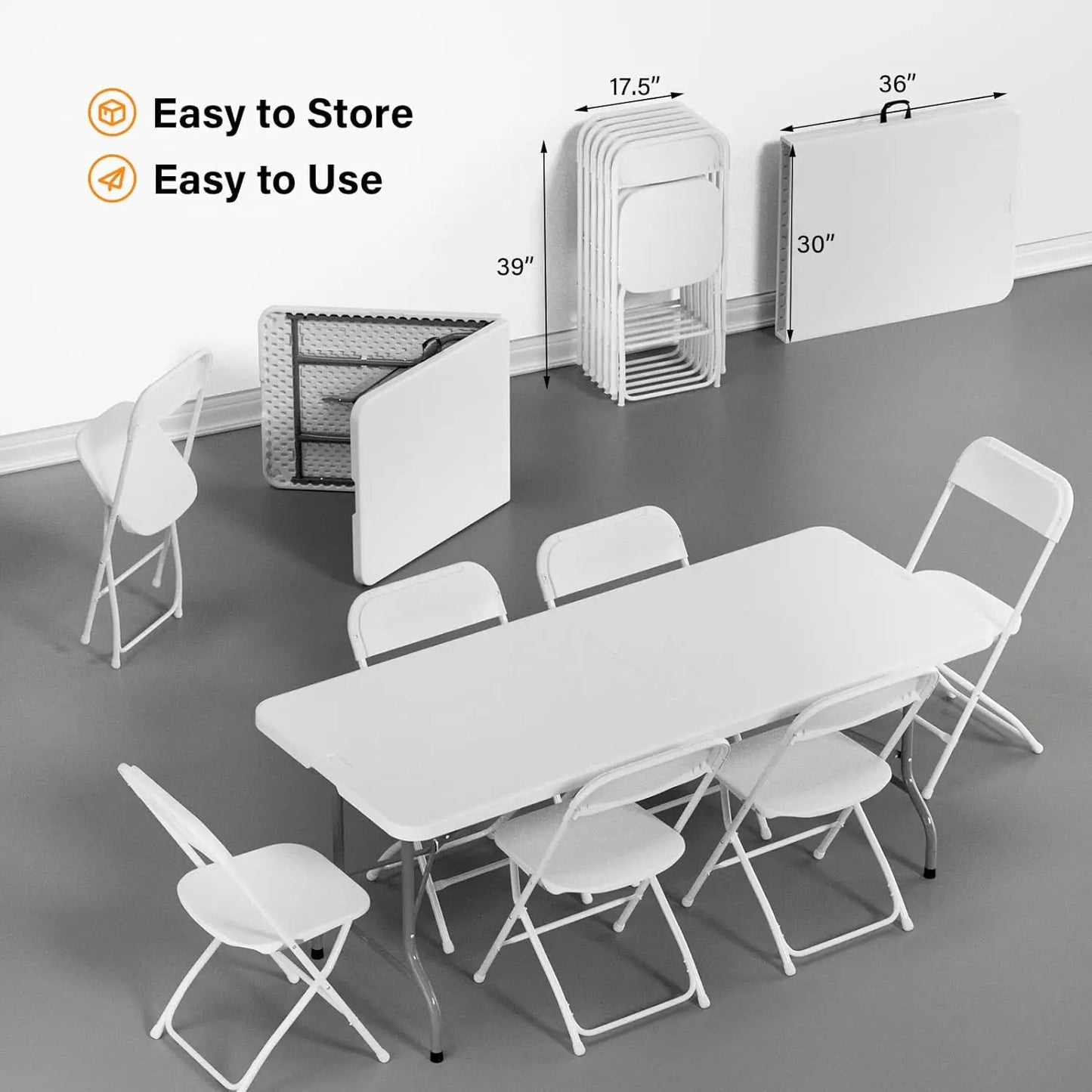 Plastic Folding Table Set with White Folding Chairs