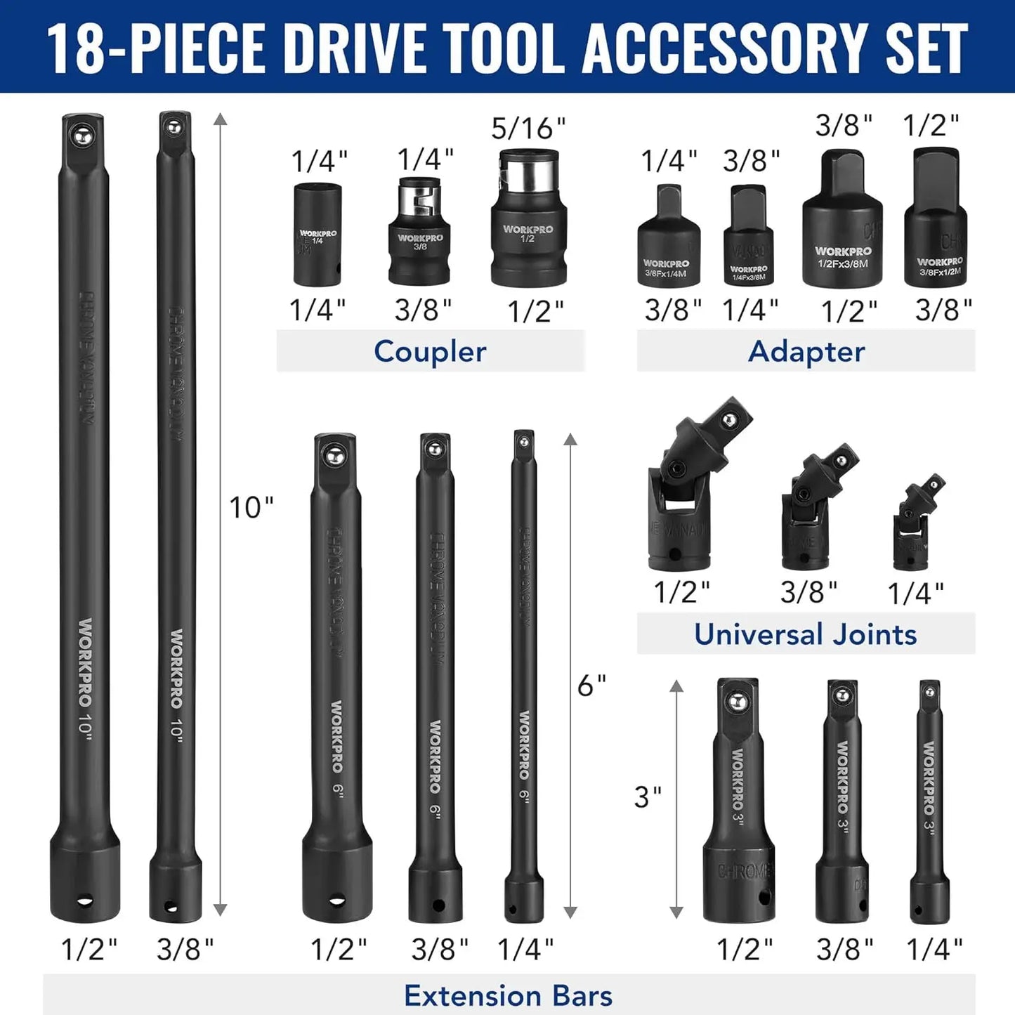 18-Pieces Drive Tool Accessory Set